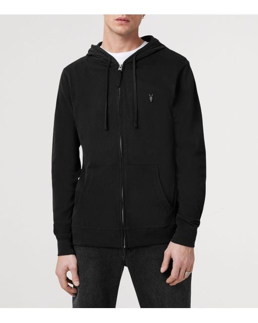 AllSaints Black Organic Cotton Brace Zip-Up Hoodie for men