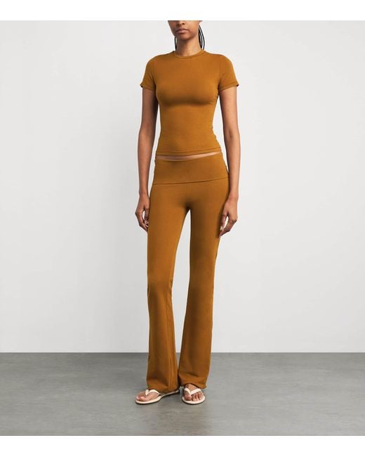 Skims Brown Cotton Jersey Foldover Trousers