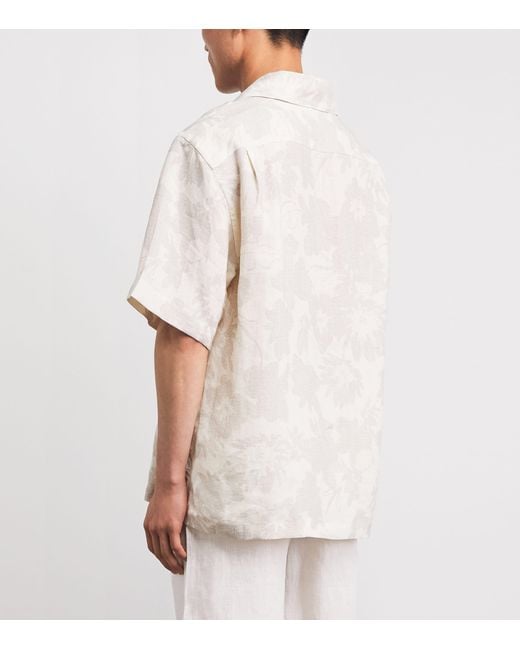 Eleventy White Linen Printed Bowling Overshirt for men