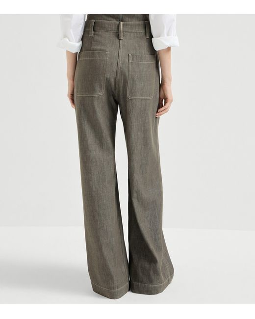 Brunello Cucinelli Gray Pleated Wide-Leg Jeans