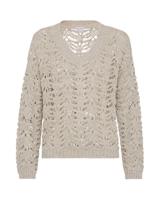 Brunello Cucinelli Gray Linen-Blend Foliage Sweater