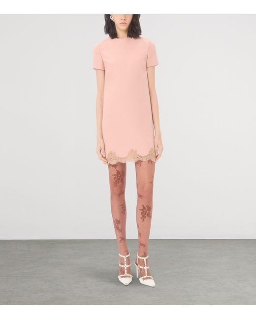 Valentino Pink Wool-Silk Lace-Trim Mini Dress