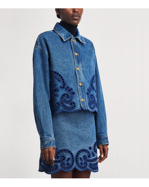 Ulla Johnson Blue Eyelet Bobbi Denim Jacket