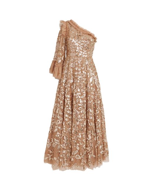 Needle & Thread Natural Sequin-Embellished Falling Leaves Gown