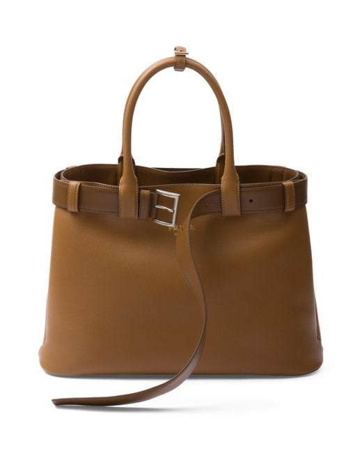Prada Large Leather Buckle Tote Bag in Brown Lyst UK