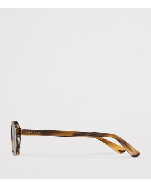 Alexander McQueen Metallic Tortoiseshell Rectangular Sunglasses