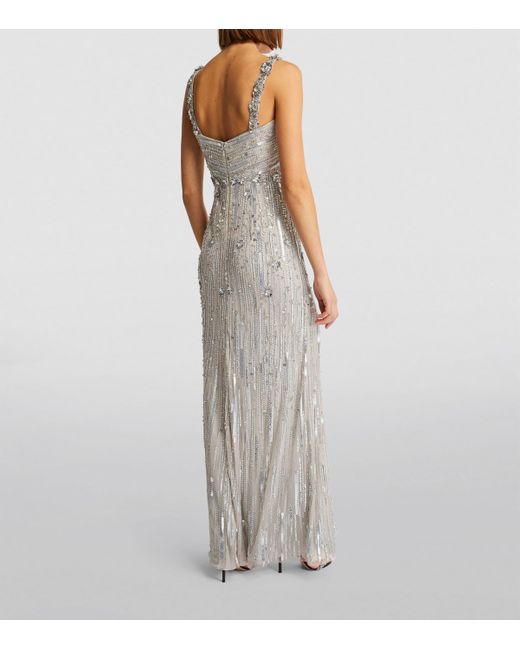Jenny Packham White Crystal-Sequin Embellished Gown