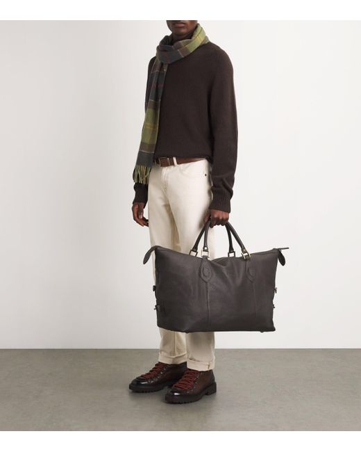 Barbour Brown Medium Leather Explorer Holdall for men