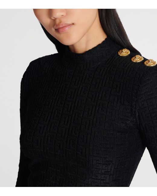 Balmain Black Bouclette Monogram Top