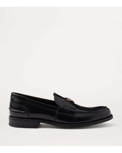 Prada Black Brushed Leather Loafers for men