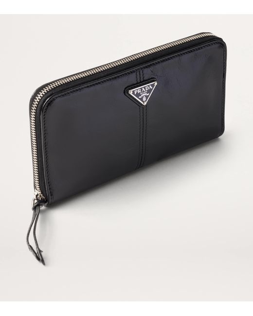 Prada Black Leather Zip-Around Wallet for men