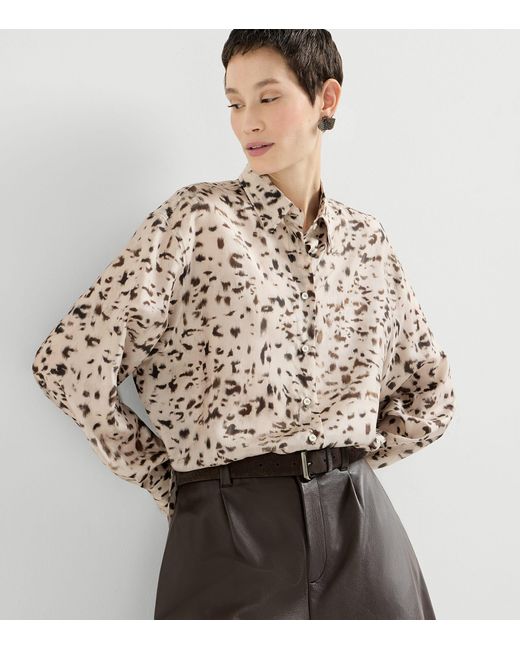 Brunello Cucinelli Natural Silk Lynx Print Pongee Shirt