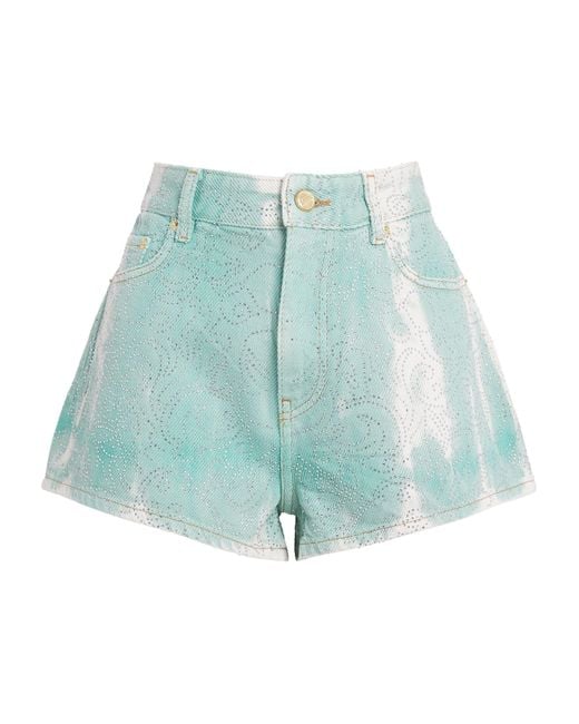 Ganni Blue Embellished Washed Denim Shorts