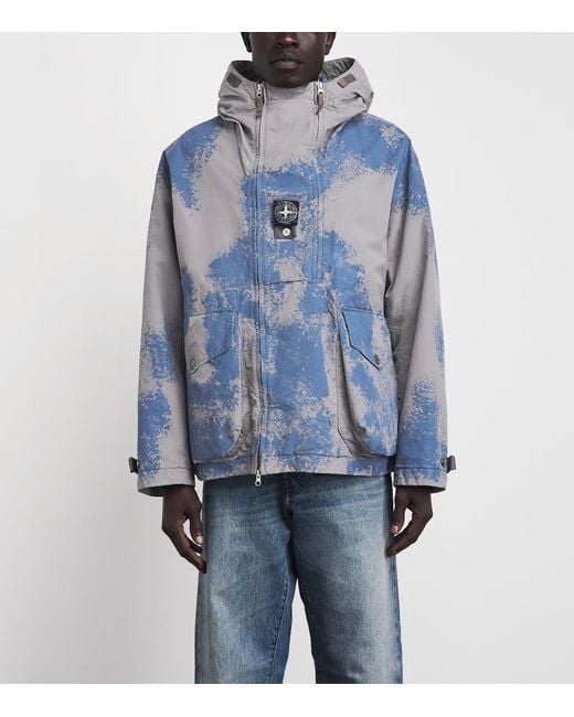 Stone Island Blue Short Hand-Painted Parka Jacket for men