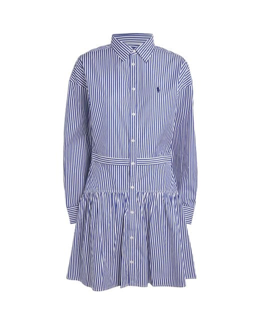 Polo Ralph Lauren Blue Cotton Stripe Mini Shirt Dress