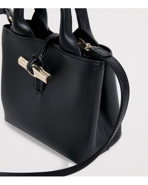 Longchamp Black Extra Small Leather Le Roseau Top-Handle Bag