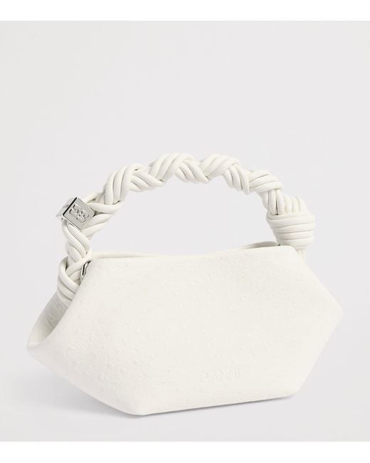 Ganni White Mini Ostrich-Effect Bou Shoulder Bag