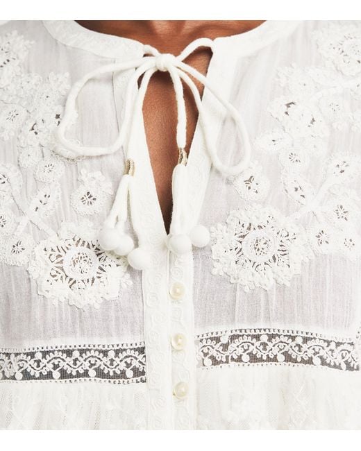 Rixo White Cotton Embroidered Diann Blouse