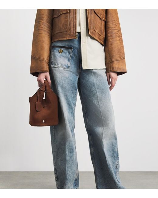 Polo Ralph Lauren Brown Small Suede Polo Play Cross-Body Bag