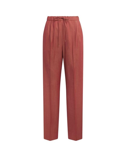 Max Mara Red Wool Gabardine Drawstring Trousers