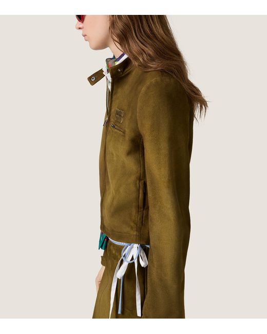 Miu Miu Green Waxed Suede Moto Jacket