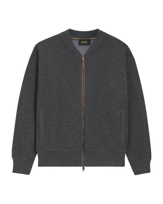 Boss Gray Wool-Blend Bomber Jacket for men