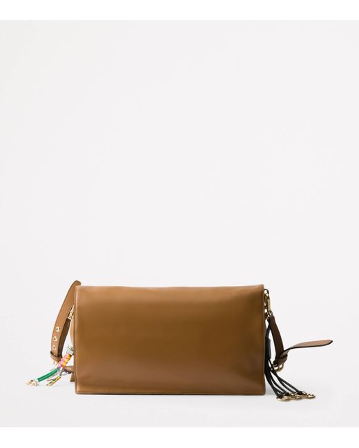 Prada Brown Large Leather Soft Sound Charm Shoulder Bag