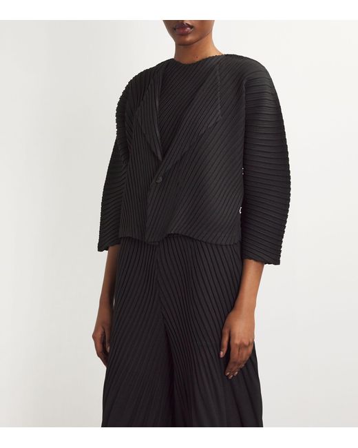 Issey Miyake Linen Like Pleats Cardigan in Black | Lyst