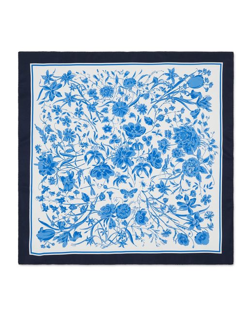 Gucci Blue Silk Floral Print Scarf