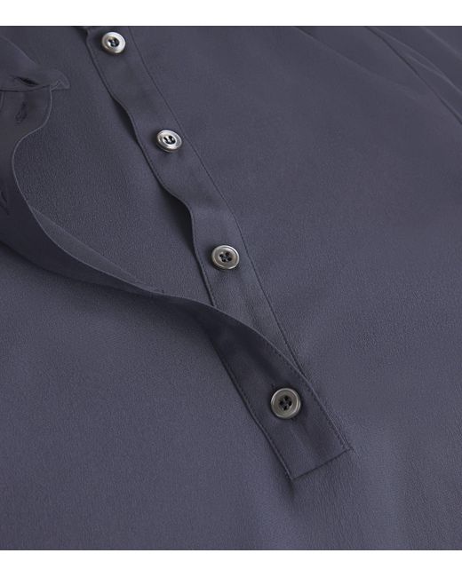 Eleventy Blue Silk Button-Up Tunic Shirt