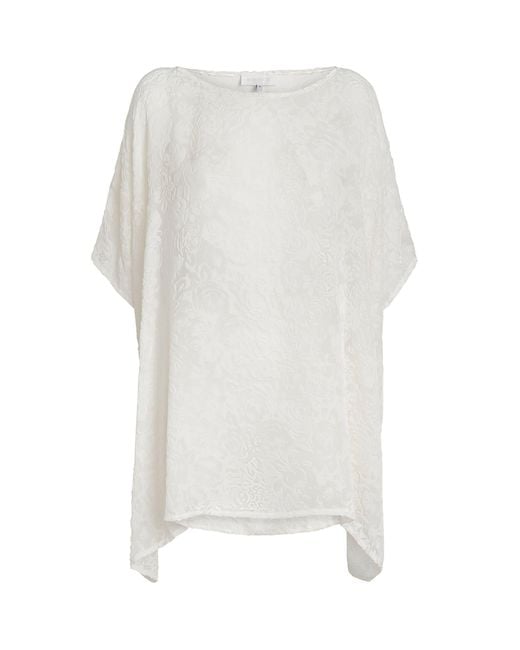 Eskandar White Velvet Floral Kaftan Blouse