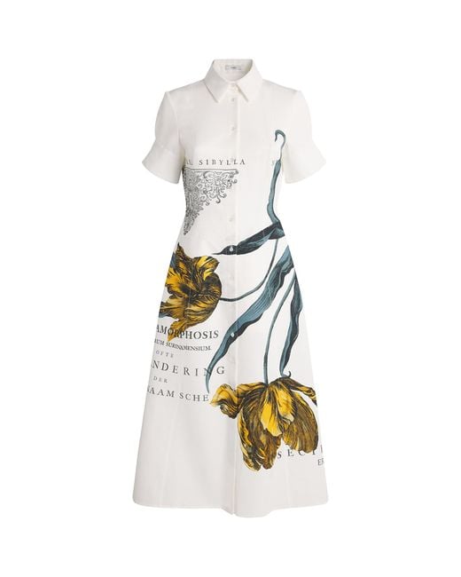 Erdem White Cotton-Blend Printed Midi Shirt Dress