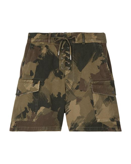 The Kooples Green Denim Camouflage Cargo Shorts