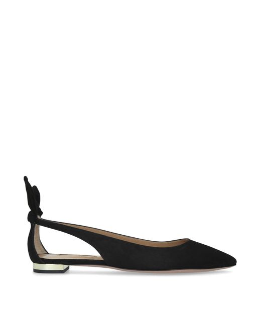 Aquazzura Black Suede Bow Tie Ballet Flats