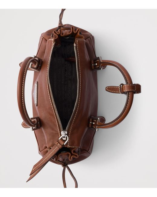 Prada Brown Small Leather Bonnie Top-Handle Bag