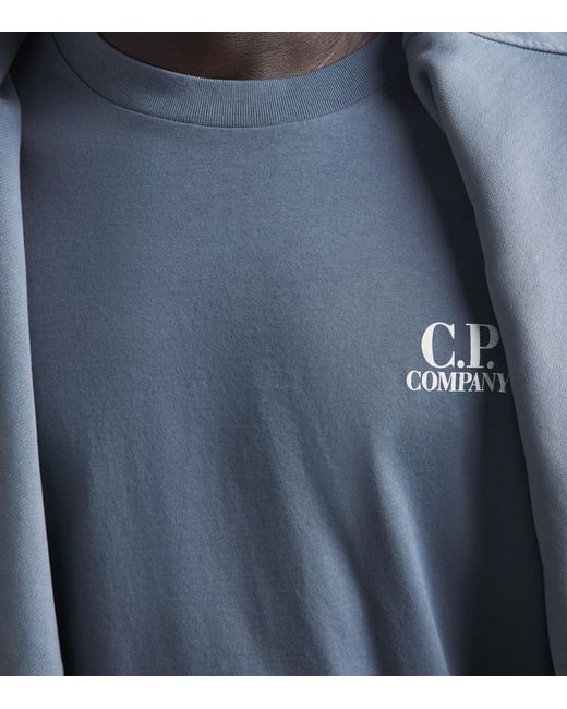 C P Company Blue Cotton Logo T-Shirt for men