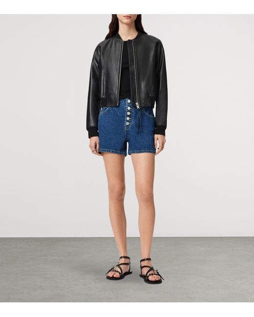 AllSaints Blue Buttoned Mid-Rise Denim Shorts