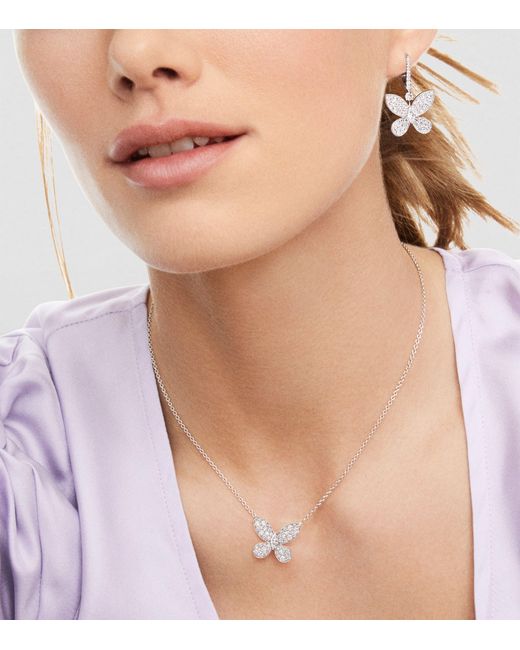 Graff Metallic White Gold And Diamond Pavé Butterfly Small Pendant Necklace