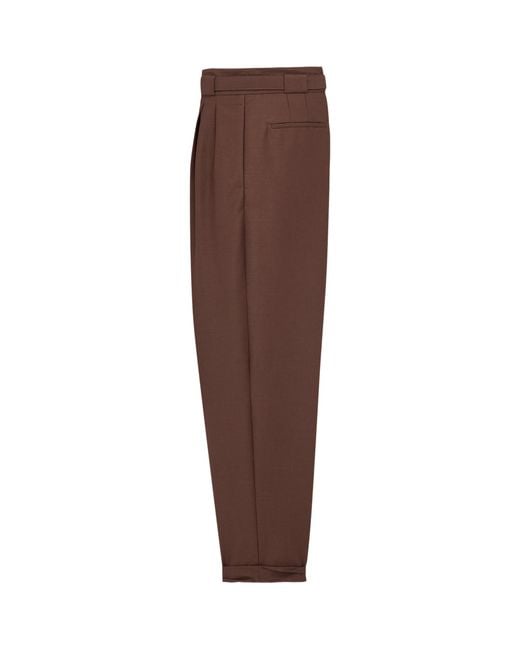 Saint Laurent Brown Wool-Mohair Pleated Straight Trousers for men