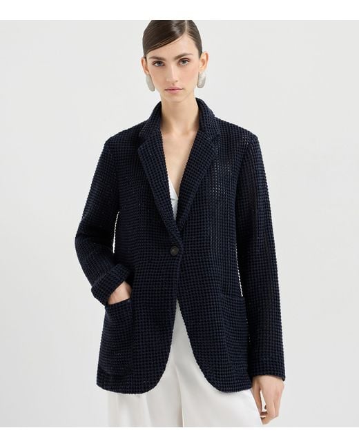 Brunello Cucinelli Blue Cotton-Blend Net Blazer