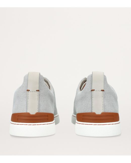 Zegna White Denim Triple Stitch Sneakers for men