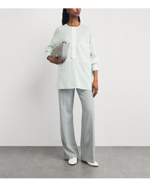 Eleventy White Cotton-Silk Stripe Shirt