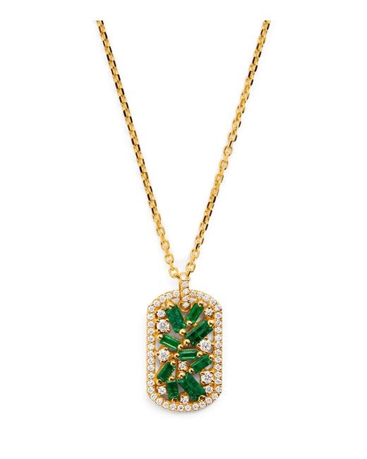 Suzanne Kalan Metallic Diamond And Emerald Medium Dog Tag Necklace