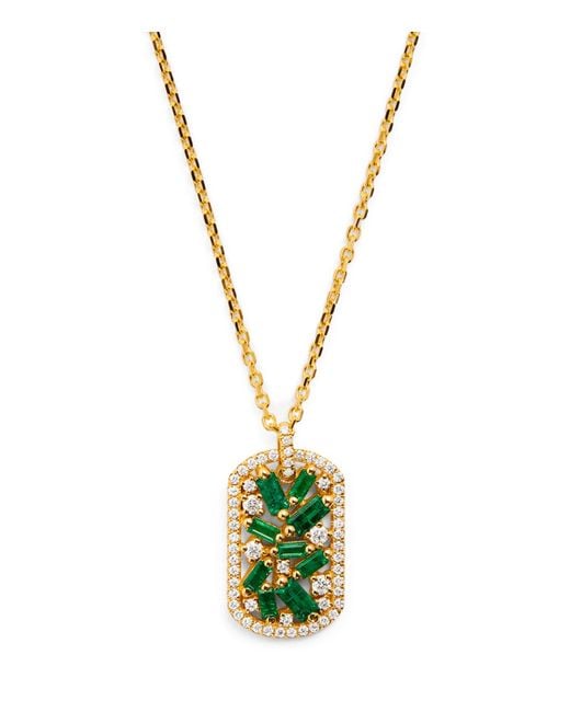 Suzanne Kalan Metallic Diamond And Emerald Medium Dog Tag Necklace