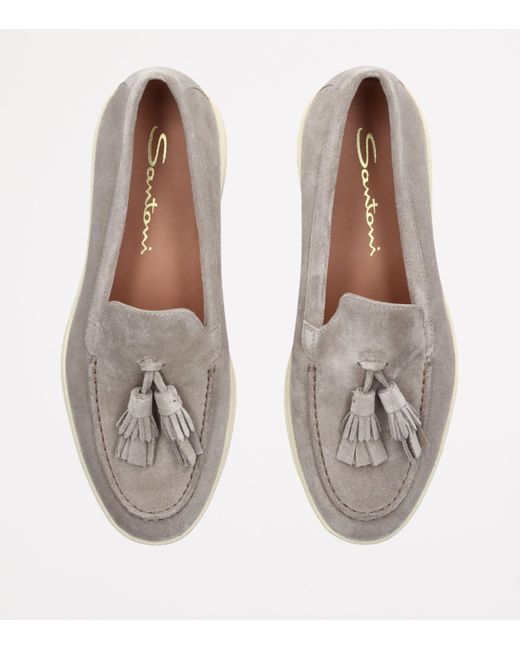 Santoni Gray Suede Feudal Loafers