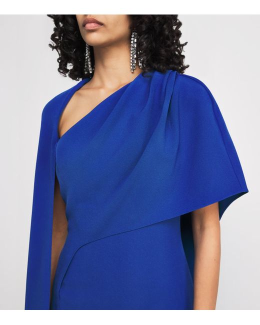 Safiyaa Blue Crepe Contessa Cape Gown