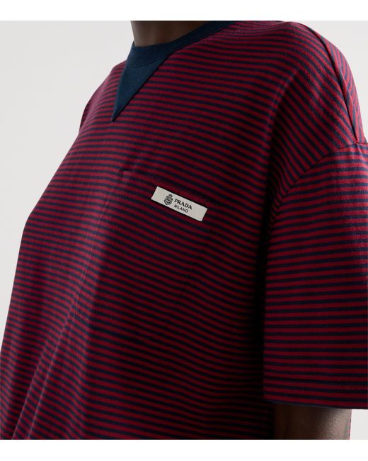 Prada Red Cotton Stripe Oversized T-Shirt