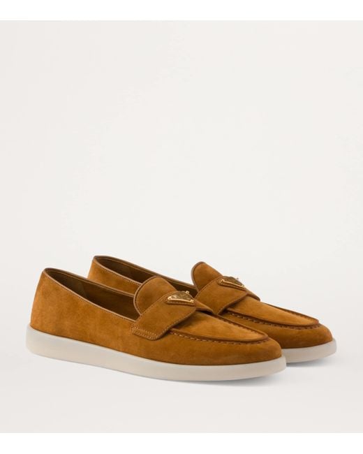 Prada Brown Suede Triangle Loafers