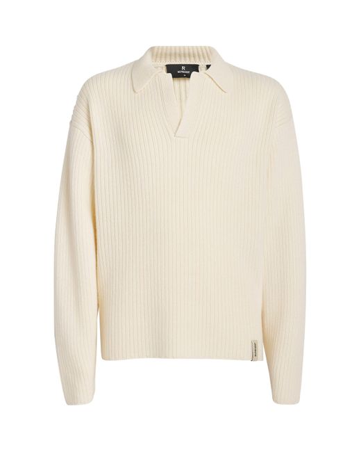 Represent White Wool-Blend Ribbed Polo Sweater for men