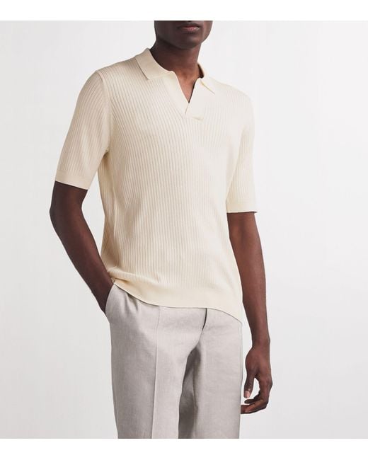 Sunspel White Silk-cotton Ribbed Polo Shirt for men